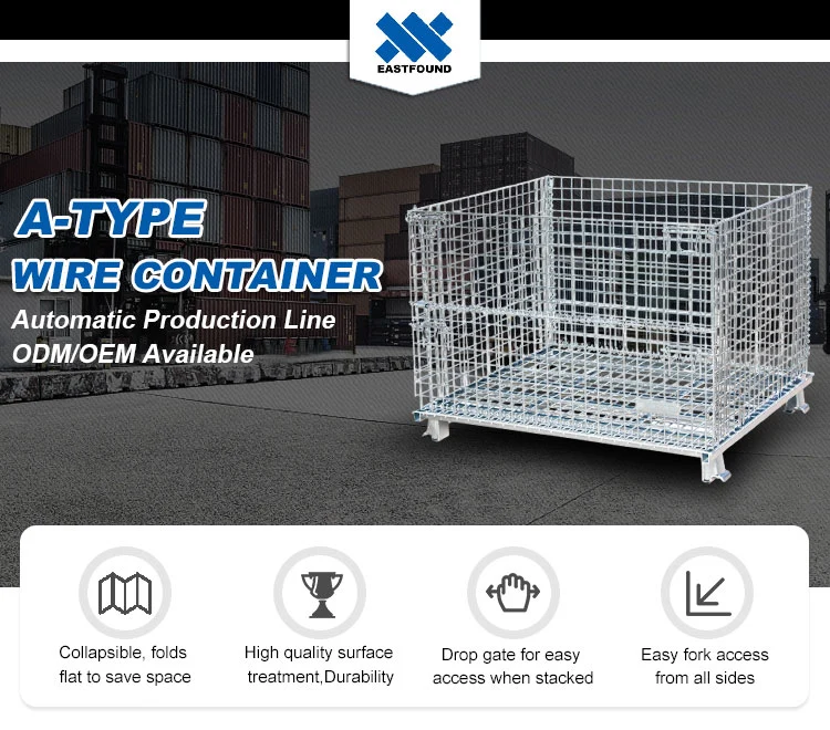 Cargo Transport Storage Forklift Safety Galvanized Folding Wire Cages