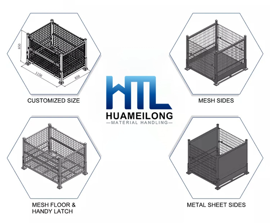 Galvanizing Stacking Warehouse Metal Pallet Cage Folding Steel Box Stillages