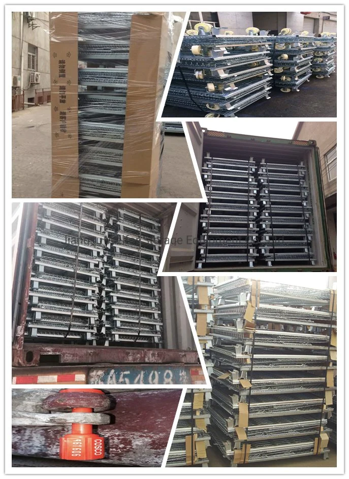 Stackable Folded Galvanized Steel Welded Heavy Duty Wire Mesh Stillage with Wheels