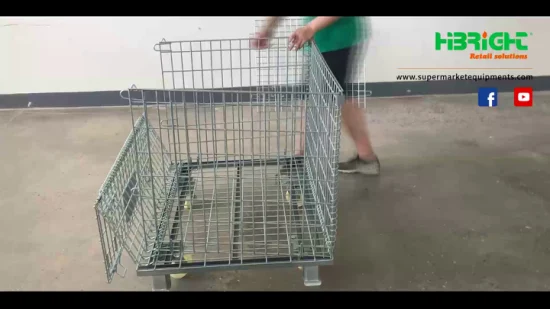 Jaula de almacenamiento de paletas con cerradura de metal rodante desmontable de supermercado con ruedas